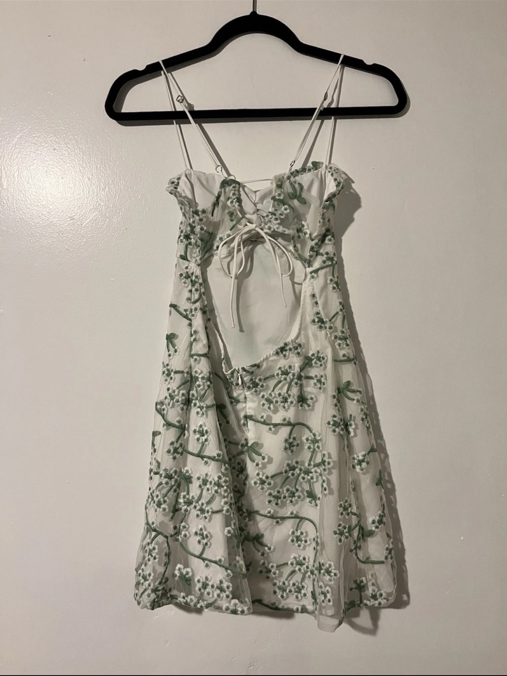 12th Tribe Floral Embroidered Mini Dress in Cream and Green - Picture 6 of 7